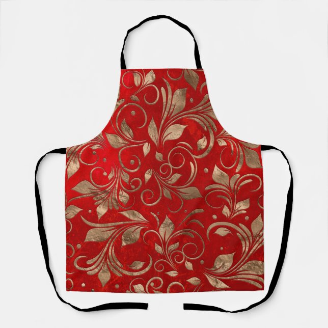 Golden Swirl Branches on red Apron (Front)