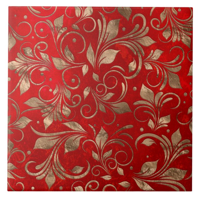Golden Swirl Branches on red Tile (Front)