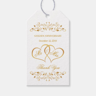 Golden swirls, joined hearts 50th Anniversary Gift Tags