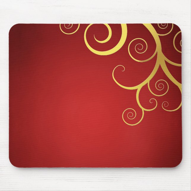 Golden swirls on deep red mouse pad (Front)