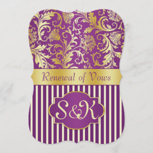 Golden swirls on purple Renewal of Vows Invitation