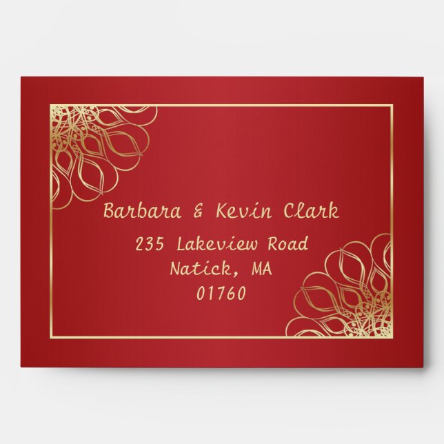 Golden swirls on red gradient envelopes (Front)