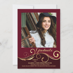 Golden Swirls Photo Graduation Announcement