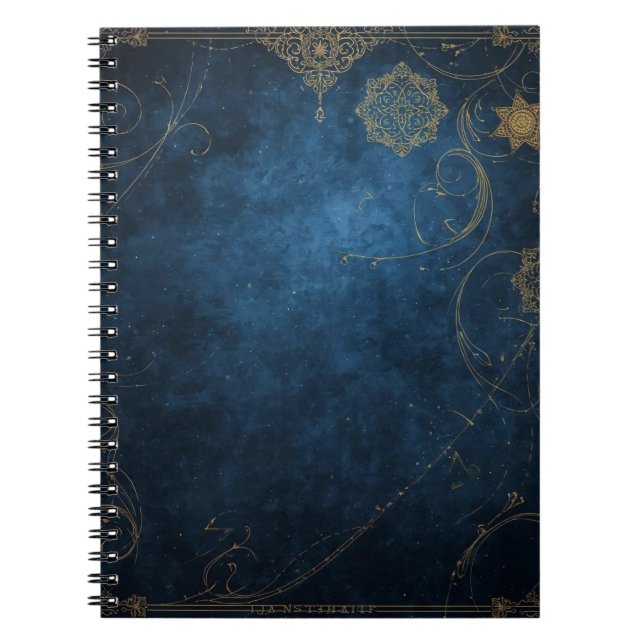 Golden Symbols on Indigo Sky  Notebook (Front)
