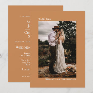 Golden Tan Camel Minimalist Vertical Photo Wedding Invitation