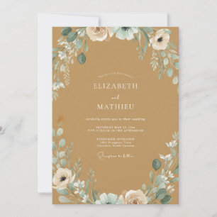 Golden Tan Peony Wedding Invitation