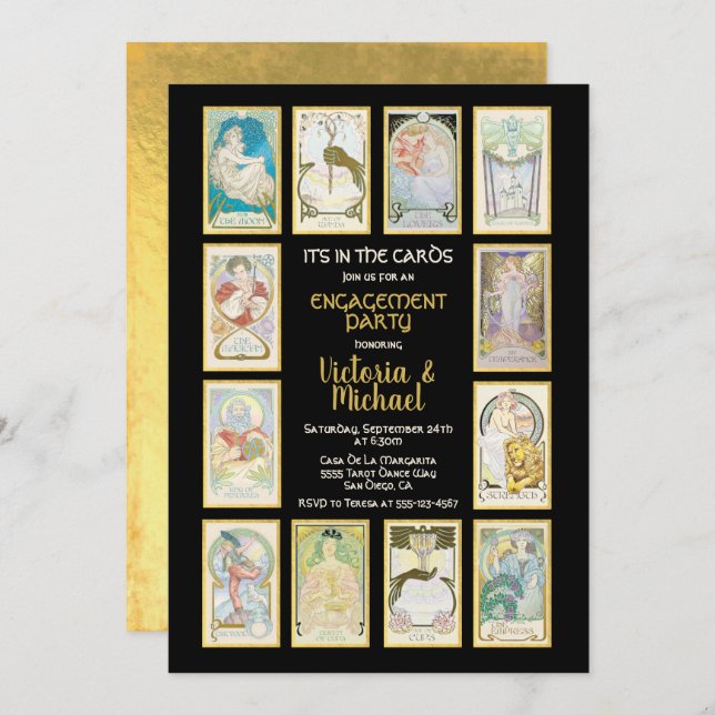 Golden Tarot Card Engagement Party Invitations (Front/Back)