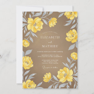 Golden Taupe Ranunculus Eucalyptus Wedding Invitation