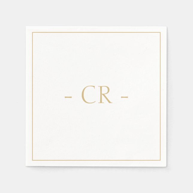 Golden Taupe & White Couple Initials Monogram Napkin (Front)