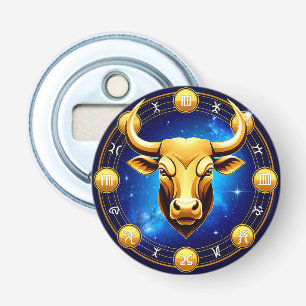 Golden Taurus Bull In Cosmic Zodiac Circle Bottle Opener