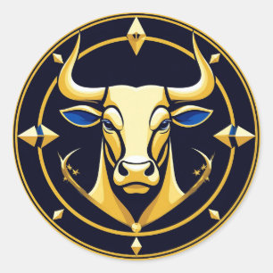 Golden Taurus Bull In Cosmic Zodiac Circle Classic Round Sticker