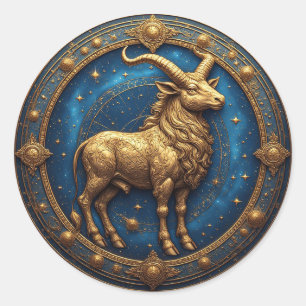 Golden Taurus Bull In Cosmic Zodiac Circle Classic Round Sticker