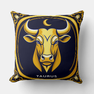 Golden Taurus Bull In Cosmic Zodiac Circle Cushion