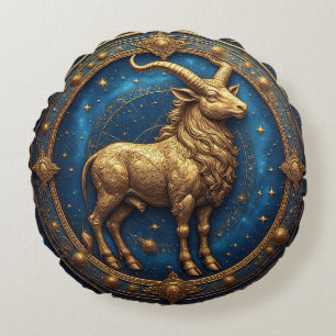 Golden Taurus Bull In Cosmic Zodiac Circle Round Cushion