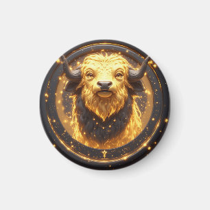Golden Taurus Bull Within a Circular Zodiac Wheel Magnet
