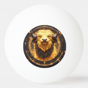 Golden Taurus Bull Within a Circular Zodiac Wheel Ping Pong Ball