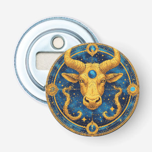 Golden Taurus Symbol On Blue Circle Bottle Opener