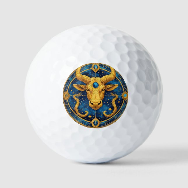 Golden Taurus Symbol On Blue Circle Golf Balls (Front)