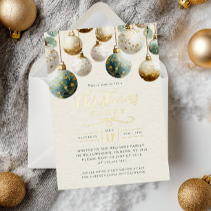 Golden Teal Green Baubles Christmas Party 