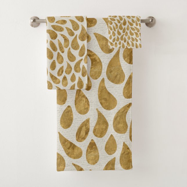 Golden Teardrops Retro Art Deco Bathroom Towels (Insitu)