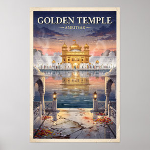 Golden Temple Amritsar Vintage Travel Poster