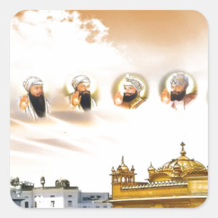 GOLDEN TEMPLE WITH THE SIKH GURUS SQUARE STICKER