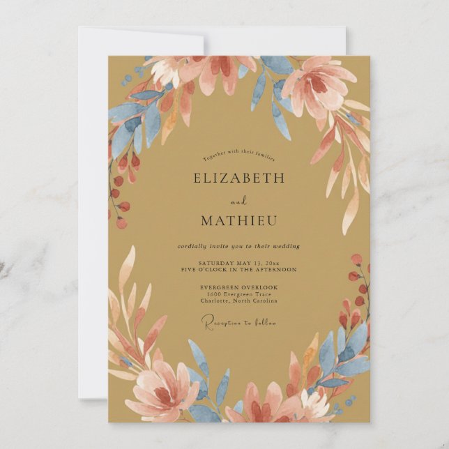 Golden Terracotta Painted Wedding Invitation (Front)