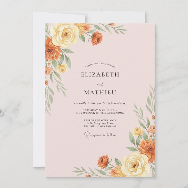 Golden Terracotta Peony Wedding Invitation (Front)