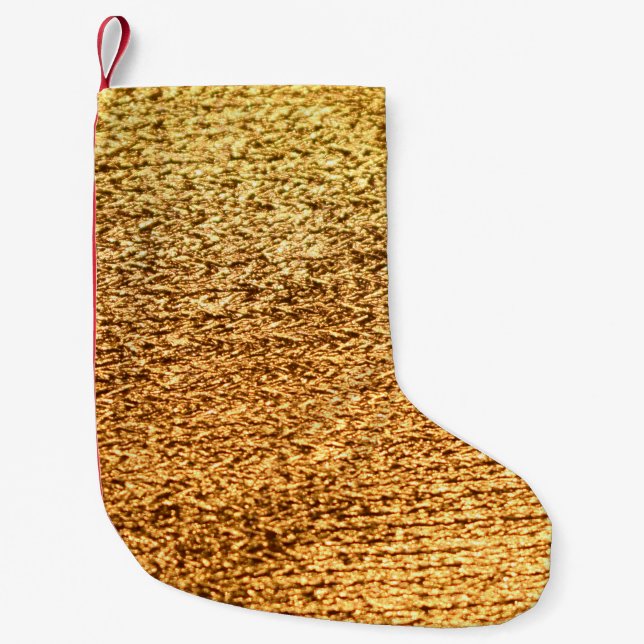 Golden textile: glamourous macro background. small christmas stocking (Front)