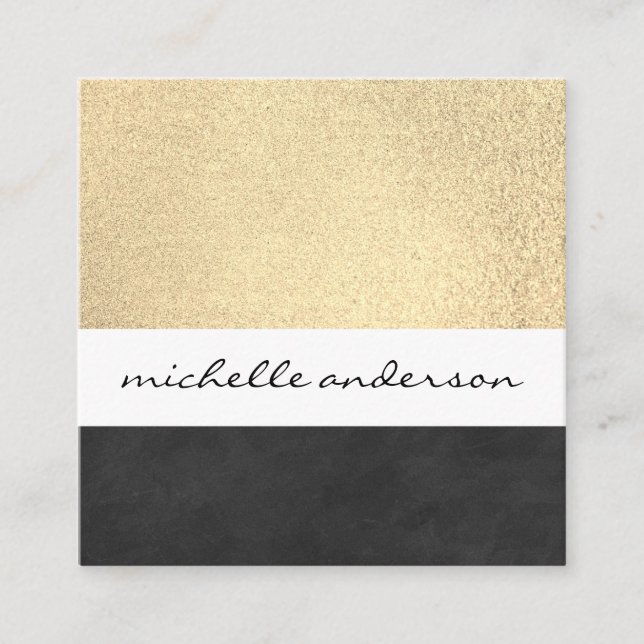 Golden Texture Colour Blocks | Fashion Designer Square Business Card (Front)