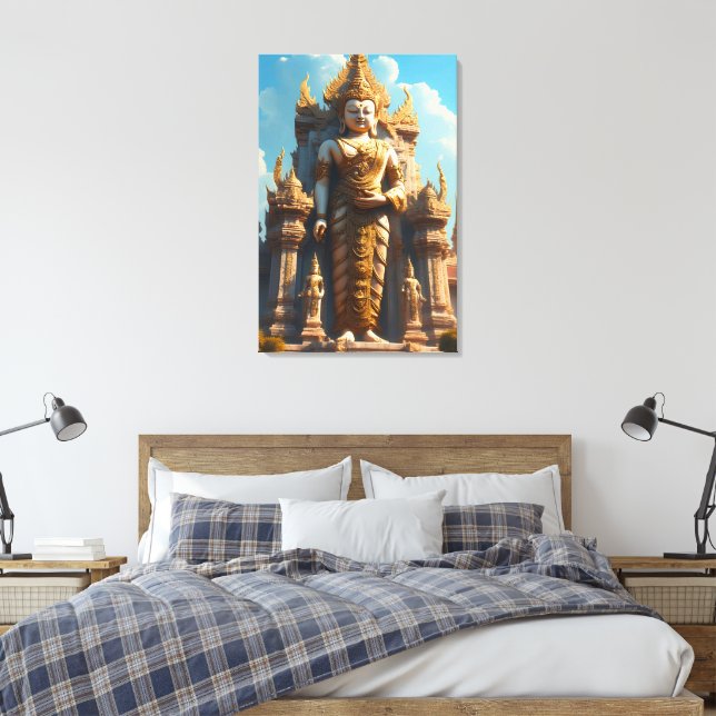 Golden Thai Temple Guardian Canvas Print (Insitu(Bedroom))