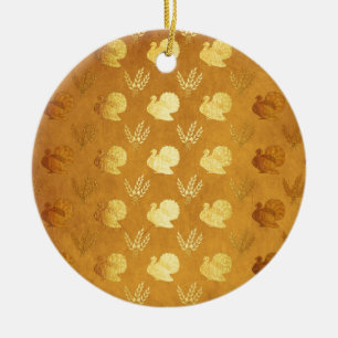 Golden Thanksgiving with Turkey Ceramic Tree Decoration
