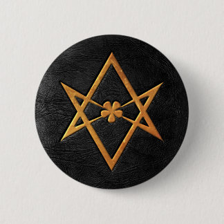 Golden Thelemic Unicursal Hexagram Black Leather 6 Cm Round Badge