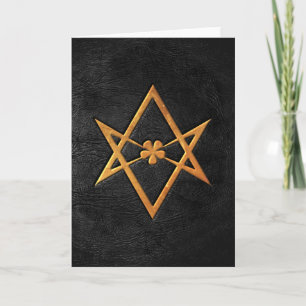 Golden Thelemic Unicursal Hexagram Black Leather Card