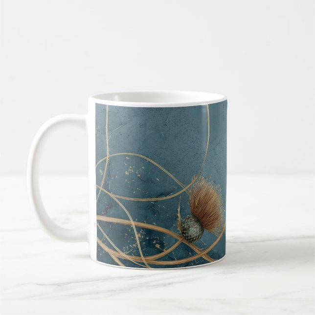 Golden Thistle Teal Blue Texture Elegance Coffee Mug (Left)