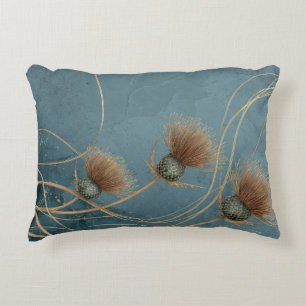 Golden Thistle Teal Blue Texture Elegance Decorative Cushion