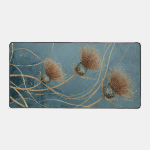 Golden Thistle Teal Blue Texture Elegance Desk Mat