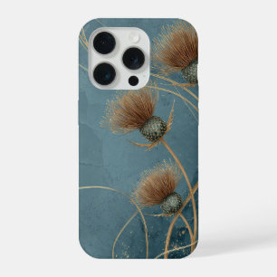 Golden Thistle Teal Blue Texture Elegance iPhone 15 Pro Case