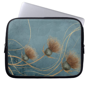 Golden Thistle Teal Blue Texture Elegance Laptop Sleeve
