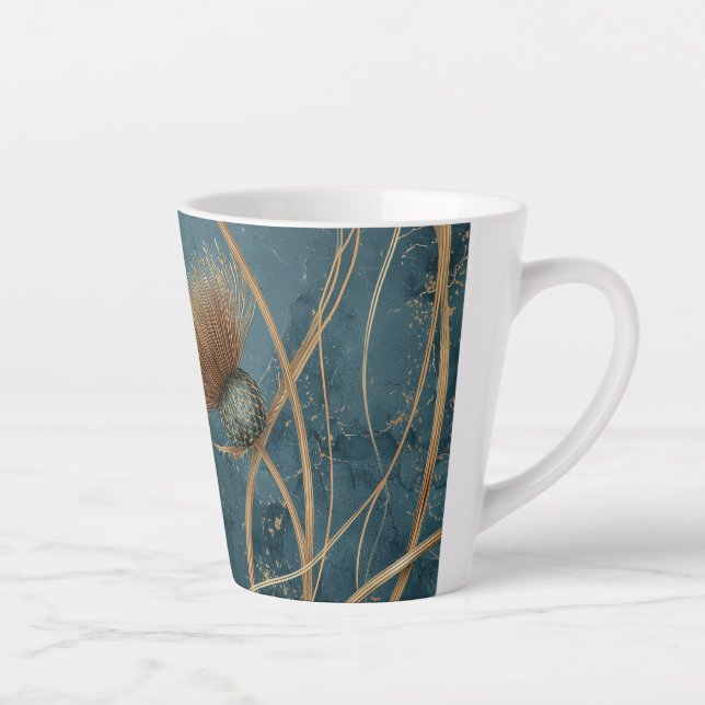 Golden Thistle Teal Blue Texture Elegance Latte Mug (Right)