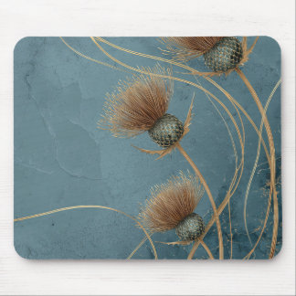 Golden Thistle Teal Blue Texture Elegance Mouse Pad