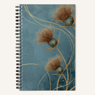 Golden Thistle Teal Blue Texture Elegance Notebook
