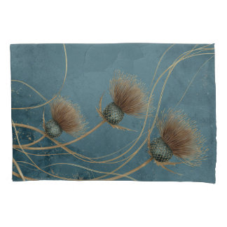 Golden Thistle Teal Blue Texture Elegance Pillowcase