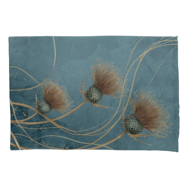 Golden Thistle Teal Blue Texture Elegance Pillowcase (Front)