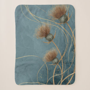Golden Thistle Teal Blue Texture Elegance Sherpa Blanket