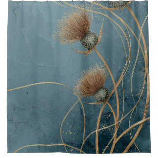 Golden Thistle Teal Blue Texture Elegance Shower Curtain