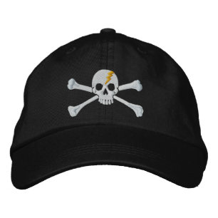 Golden Thunderbolt Crossbones Skull Embroidery Embroidered Hat