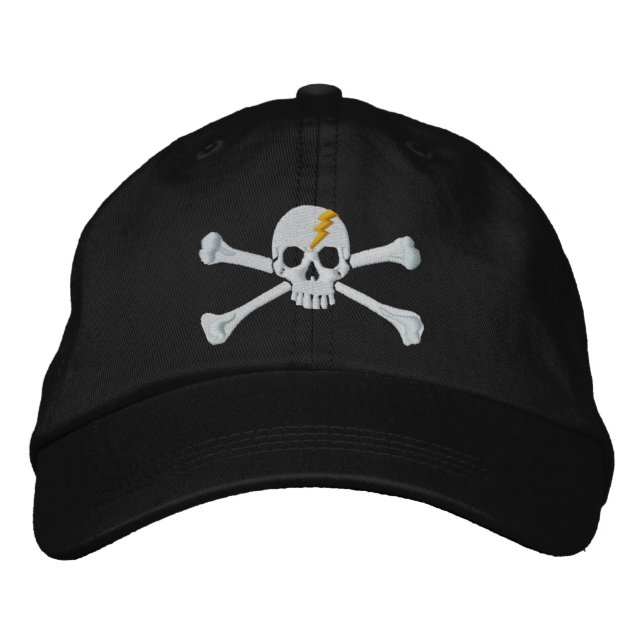 Golden Thunderbolt Crossbones Skull Embroidery Embroidered Hat (Front)