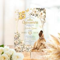 Golden Tiara Floral Beige Butterflies Quinceañera
