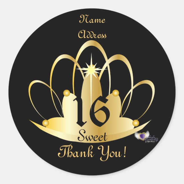 Golden Tiara Sweet, 16 Sticker-Customise Classic Round Sticker (Front)